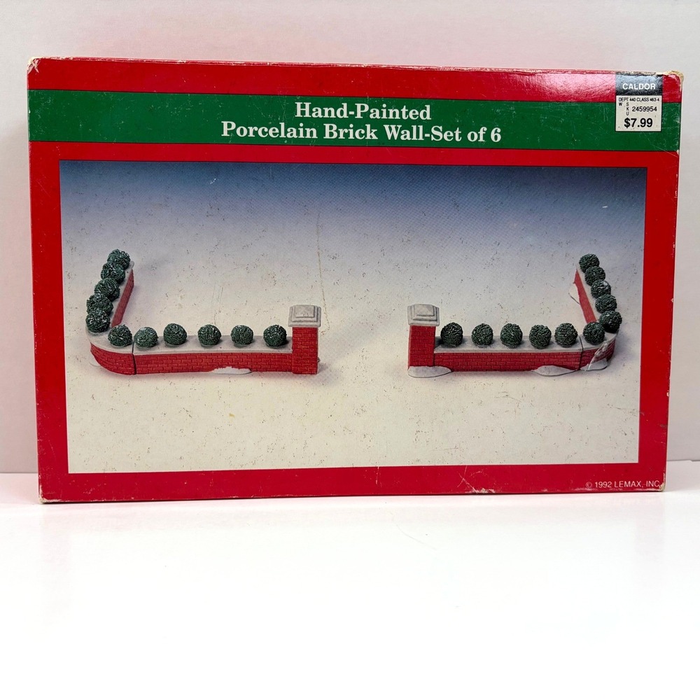 Lemax Hand-Painted Porcelain Brick Wall Set of 6 Red Green Village 1992 Good